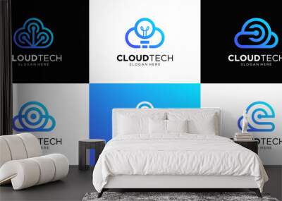 Set of cloud tech logo design template. Abstract computing logo vector illustration. Wall mural