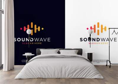 Sound wave logo vector template. Abstract music equalizer icon elements. Audio, pulse, frequency and digital voice concept design. Wall mural