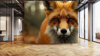 Captivating Close-up Portrait of a Curious Red Fox in Its Natural Woodland Habitat Wall mural