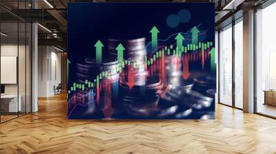 Business finance and investment concept, Capital gain world money economic growth. coin stack financial graph chart, market report on cash currency, Stock market instability concept. Wall mural