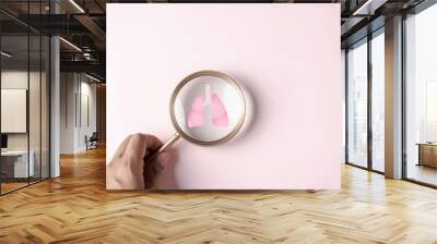 Doctor health check uterus female reproductive system, women health, PCOS, ovary and cervical cancer, magnifier focus to uterus icon, Healthy feminine. Wall mural