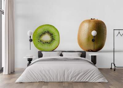 Fresh kiwi and apple isolated on a white background, showcasing the ripe and juicy fruits in a healthy and natural way Wall mural