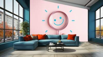 Happy smile face. mental health positive thinking and growth mindset, mental health care recovery to happiness emotion, bright idea concept. Wall mural