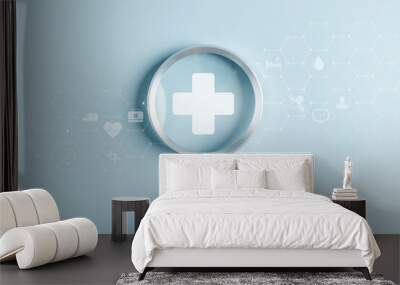 Health insurance concept. people magnifier holding plus and healthcare medical icon, health and access to welfare health concept. Wall mural