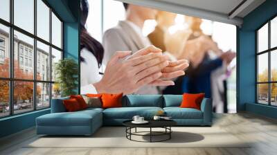 People group in meeting room conference team clapping hands for success and supporting presentation to speaker. Business meeting and seminar concept. Wall mural