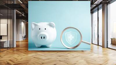 Piggy bank money health check concept. Health care financial checkup and saving for medical insurance cost planning in the future. Wall mural