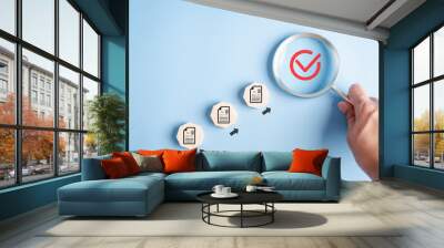 Quality Certificate and Checklist document inspecting target marketing planning assignment with quality management. Standardization, certification. Compliance to regulations service and standards. Wall mural