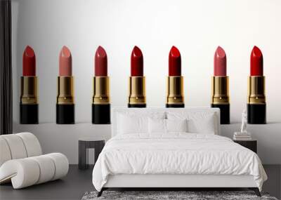 a group of red lipstick on a white background. Wall mural