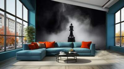 a lonely chess piece on a chessboard in disturbing lighting and fog, concept strategy decision-making leadership Wall mural