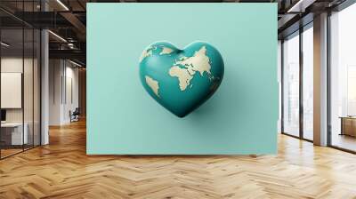 a planet in the shape of a green heart eco concept love care. Wall mural