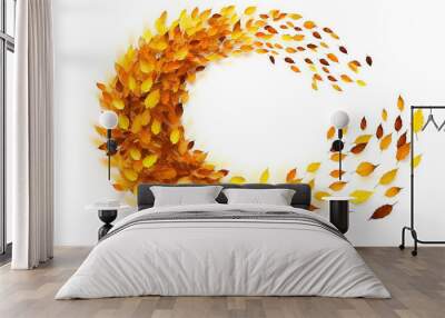 a swirl of yellow autumn leaves isolated on a white background. Generative AI Wall mural