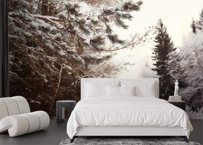 abstract background landscape winter forest / frost-covered tree branches, snowy weather christmas background Wall mural