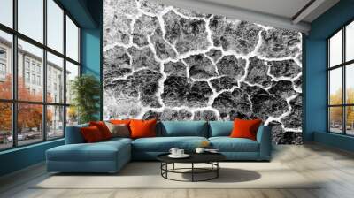 abstract black background with white cracks overlay ground cracked drought, old paint Wall mural