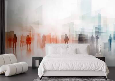 Abstract business background in graphic style, geometric image of people on a white background Wall mural