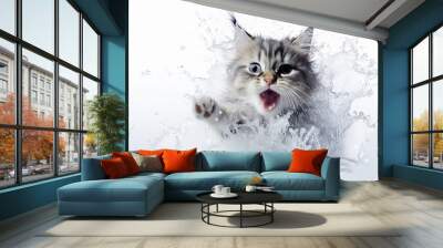 angry wet cat splashing water. Wall mural