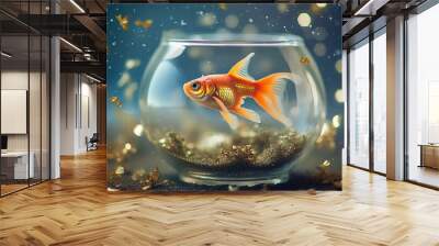 aquarium with a goldfish, a symbol of dreams, fulfillment of desires. Generative AI Wall mural