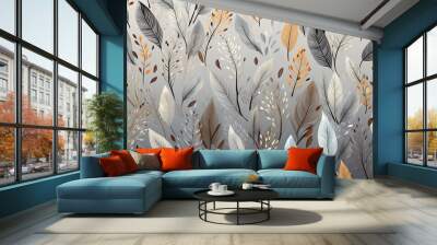 autumn leaves on a white background pattern soft pastel color Wall mural