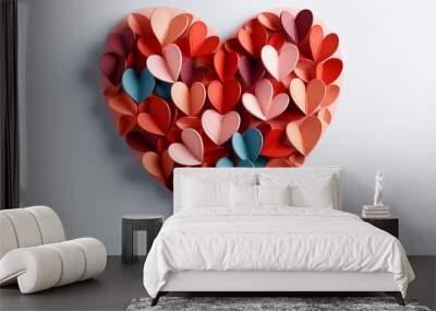 background many hearts paper sculpture on white background. Generative AI Wall mural