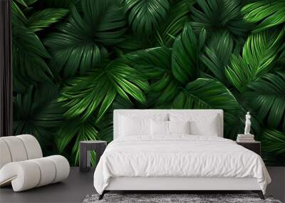 background texture green palm leaves tropical jungle. Generative AI Wall mural