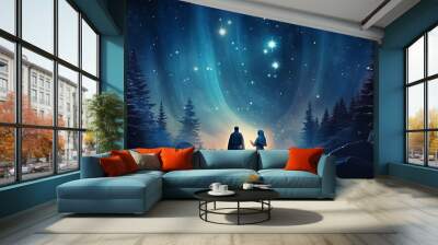 biblical landscape night under the Christmas star, the birth of the savior, sign prediction symbol, religious christian plot,  computer graphics Wall mural