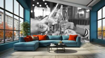 black and white glasses in the restaurant wine poster photo Wall mural