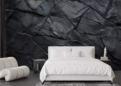 black background, stone texture with cracks, charcoal view for design Wall mural