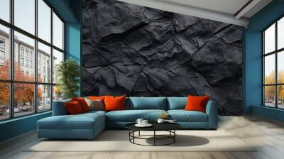 black background, stone texture with cracks, charcoal view for design Wall mural