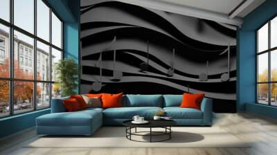 black musical background with notes theme. Wall mural