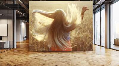 blonde with long hair in the summer happiness Wall mural