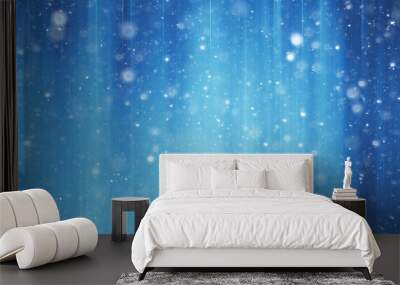 blue snow lines background / abstract background christmas blue snowflakes blurred background, snow flakes Wall mural