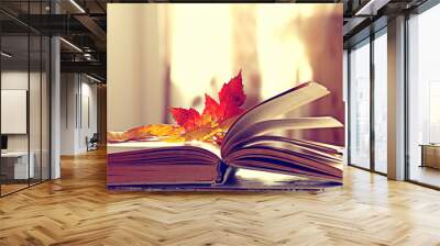 book pages yellow leaves of autumn concept Wall mural