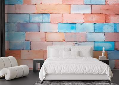 brick wall in delicate pastel colors rainbow spectrum. Wall mural