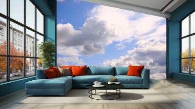 clouds blue sky / background clean blue sky with white clouds concept purity and freshness of nature Wall mural