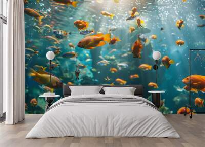 colorful marine fish in the underwater landscape of a coral reef in the tropical ocean Wall mural