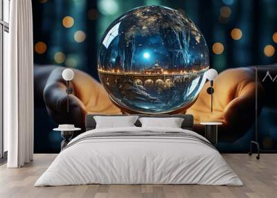 crystal ball of predictions in the hands of a fortune teller Wall mural