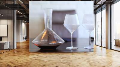 decanter and glasses, alcohol red wine table setting Wall mural