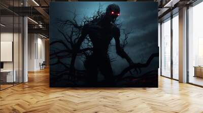 demon of evil, the essence of horror and nightmare darkness, black dark essence silhouette frightening creature phobia, computer graphics Wall mural