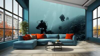 divers underwater the sea Wall mural