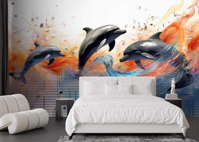 dolphins music background. Wall mural