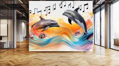 dolphins music background. Wall mural