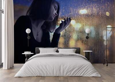 girl night lights of the city window Wall mural