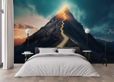 glowing path to the top of the mountain, business success strategy, development and growth concept Wall mural