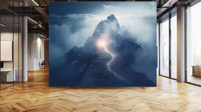 glowing path to the top of the mountain, business success strategy, development and growth concept Wall mural