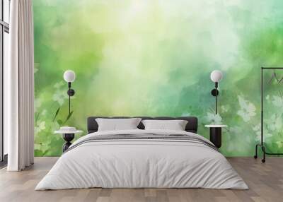 green watercolor foliage abstract background.  Generative AI. spring eco nature Wall mural