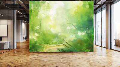 green watercolor foliage abstract background.  Generative AI. spring eco nature Wall mural