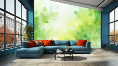 green watercolor foliage abstract background.  Generative AI. spring eco nature Wall mural