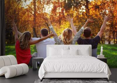 group of young people in the autumn picnic Wall mural