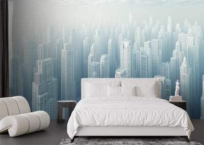 hazy light urban landscape, background image of the city's skyscrapers, top view Wall mural