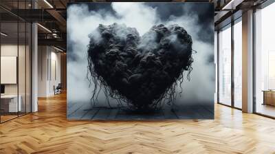 interlacing black heart of a witch in the fog, unusual art halloween valentine Wall mural