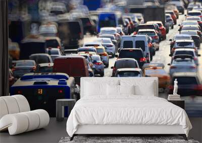 many cars on the road top view traffic jam rush hour Wall mural